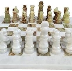 Handmade White and Green Onyx Marble Chess Board Game Set for Decor 2