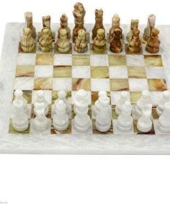 Handmade Italian White and Green Marble Chess Set Classic 40x40cm 2
