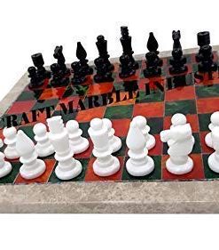 18 Inch Classic Chess Board Red Green with Black White Chess Pieces