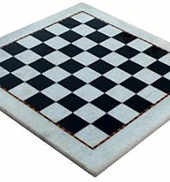White Natural Stone and Black Marble Chess Board Decorative Home Decor 15 Inch
