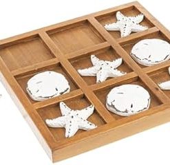 Starfish and Sand Dollar Tic Tac Toe Board 9 Inch White Brown 2