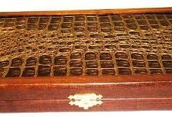 16 Inch Backgammon Board Game Set Wood and Crocodile Leather Pieces Dices 2