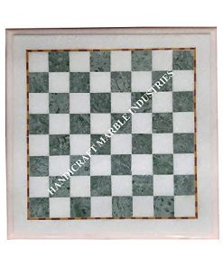 Best for GIFT “The Queen’s Gambit” White Marble Chess Board 12″ Inch Inlaid with Green Marble Blocks Chess Game, Corner Table, Side Table, Chess Lovers, Ready to Dispatch