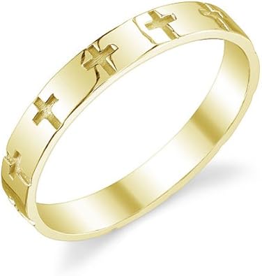 14K Yellow Gold Engraved Cross Wedding Band Ring for Couples 14K Yellow Gold Engraved Cross Wedding Band Ring for Couples