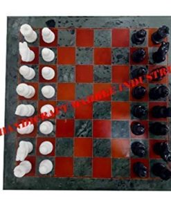 Gift Green Marble Chess Set with Red Blocks and Coins for Chess Lovers