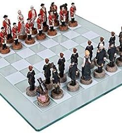 US Revolution War Chess Set with 17×17 Glass Board for Collectors