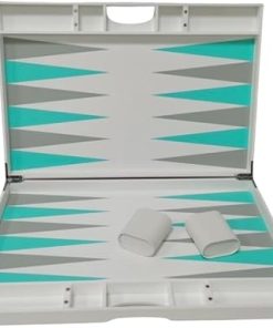 Premium Backgammon Set with White Lucite Board and Aqua Points 18”