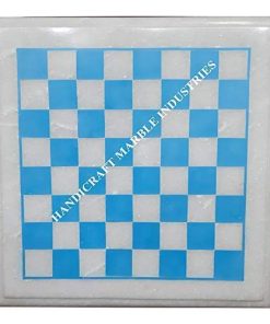 12 Inch White and Turquoise Marble Chess Board Set with Pieces 2
