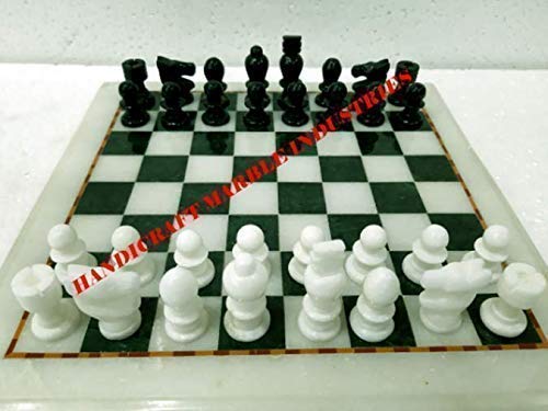 Gift 12 x 12 Inch Marble Chess Board Green White Pieces for Players 2 Gift 12 x 12 Inch Marble Chess Board Green White Pieces for Players - Image 2
