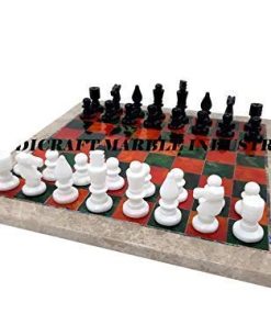 18 Inch Classic Chess Board Red Green with Black White Chess Pieces 2