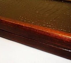 Wooden Backgammon Board Set with Crocodile Leather and Game Pieces 2