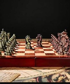 Retro Metal Chess Set with Folding Board Classic Handmade Pieces 2