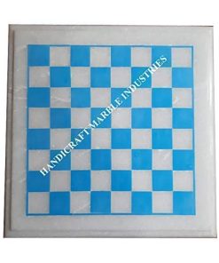 Gift Idea 18 Inch White Turquoise Chess Board with Black White Pieces 2