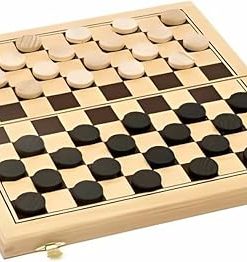 Jeujura J8131 Checkers Game in Portable Wooden Box for Fun Play