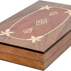 Foldable Walnut Backgammon Set with Mosaic Design 20.5 Inch Classic Game