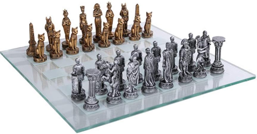 Roman vs Egyptian Chess Set with Glass Board by Pacific Giftware Roman vs Egyptian Chess Set with Glass Board by Pacific Giftware