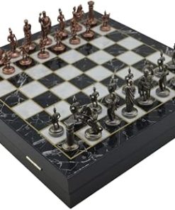 Historical Roman Metal Chess Set with Handmade Pieces and Wooden Board 2