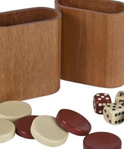Brown Ivory Backgammon Checkers Dice and Two Dice Cups Set 1 Inch