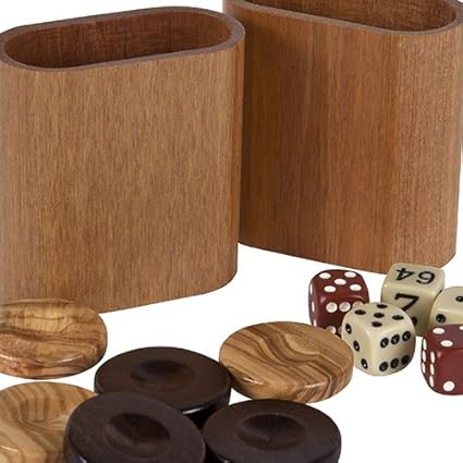 Nikkos Deluxe Olive Wood Backgammon Set with Dice and Cups from Greece Nikkos Deluxe Olive Wood Backgammon Set with Dice and Cups from Greece