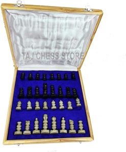Soap Stone Chess Set with Framed Wooden Board and Velvet Storage Box 2