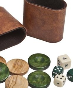 Deluxe Olive Wood Backgammon Set from Greece with Dice and Cups