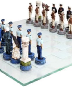 Air Force vs Marines Military Chess Set Hand Painted Glass Board