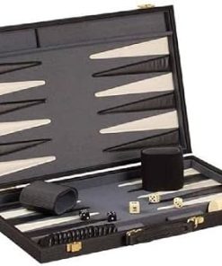 Modern 18 Inch Backgammon Set with Black Ribbed Case for Stylish Play