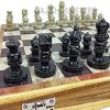 Soap Stone Chess Set with Framed Wooden Board and Velvet Storage Box