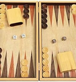 15 Inch Olive Starburst Backgammon Set with Inlaid Wood Board