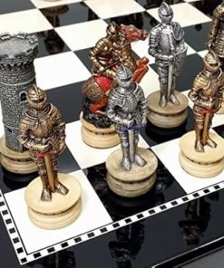 Crusades Gold Silver Knight Chess Set with 15 Inch Black White Board 2