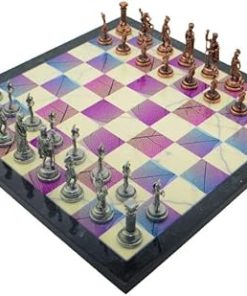Medium Roman Antique Copper Metal Chess Set with Unique Wooden Board 2