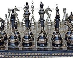 The Chess Empire 14 Inch Castle Carved Chess Board with Brass Pieces Set