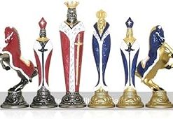 Hand-Painted Renaissance Metal Chess Pieces Set with 5.5-Inch King
