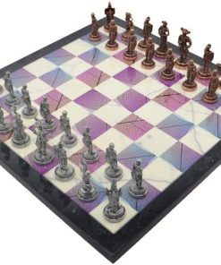 Antique Copper Metal Chess Set with Spanish Royal Guards and Wooden Board 2
