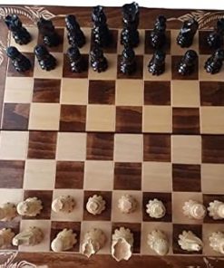 Unique Carved Chess Pieces and Beech Wood Chessboard Box Set
