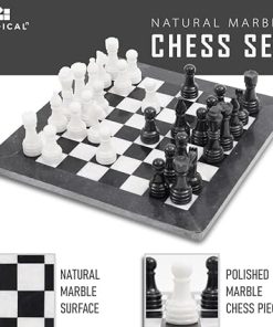 Handmade 15 Inch Black and White Marble Chess Set for 2 Players 2