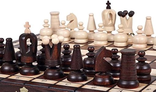 Unique Hand Carved Wooden Chess Set with Storage for Pieces and Board