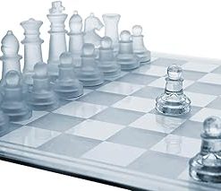 Gamie Premium 14 Inch Glass Chess Set with 32 Frosted and Clear Pieces