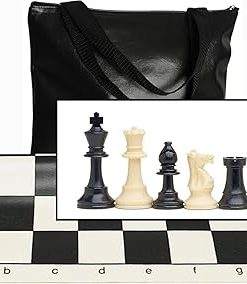 WE Games Tournament Chess Set with Stylish Black Leather Storage Bag for Travel Chess Set – 34 Staunton Pieces, 3.75 in. King, & Folding Chess Board, Perfect Portable Chess Set for Adults 2