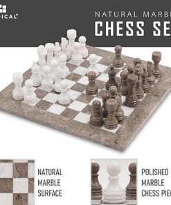 Handmade 15 Inch Grey and White Marble Chess Set for Adults 2 Players 2