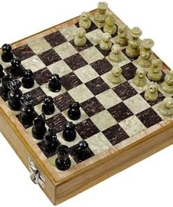 Classic Inlaid Wood Chess Set with Marble Stone 6 Inch Board Game 2
