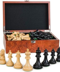 Luxury Black Weighted Wooden Chess Pieces Set with Extra Queens in Box