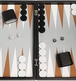 19 Inch Premium Backgammon Set Black Board with White and Rum Points
