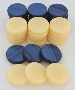 30 Blue and Ivory Acrylic Backgammon Chips for 2 Players Age 9 Plus