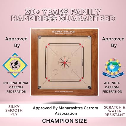 KD Golden Vintage Carrom Board Game Champion Bulldog Jumbo AICF Approved 2 KD Golden Vintage Carrom Board Game Champion Bulldog Jumbo AICF Approved - Image 2