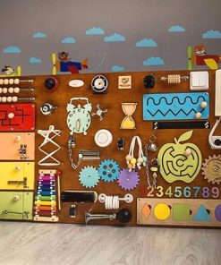 Handmade Montessori Busy Board with Puzzles Locks and Sensory Features