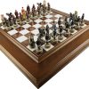 Hand Painted Roman and Egyptian Chessmen with Greenwich Chess Board 3