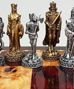 Antique Gold Silver Medieval Chess Men Set Knights Pewter Metal Figurines