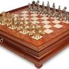 Contemporary Staunton Solid Brass and Wood Chess Set with Elm Burl Board 3