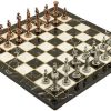 Antique Copper Metal Chess Set with Spanish Royal Guards and Wooden Board 3